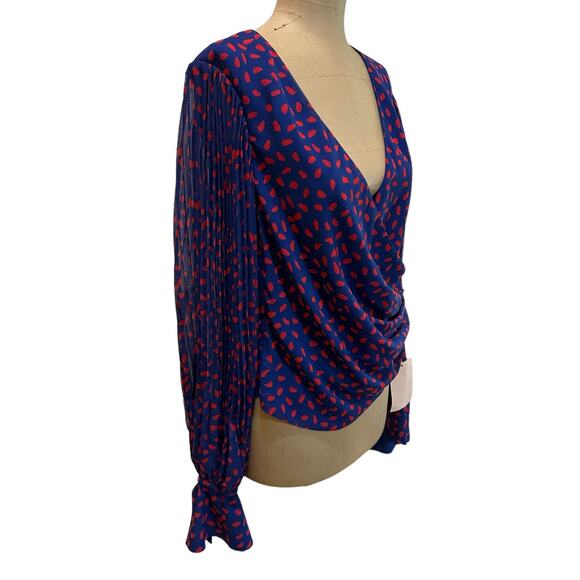 Self-Portrait Blouse Blue Pattern Chiffon Sheer Long Sleeve Wrap New - Picture 6 of 8